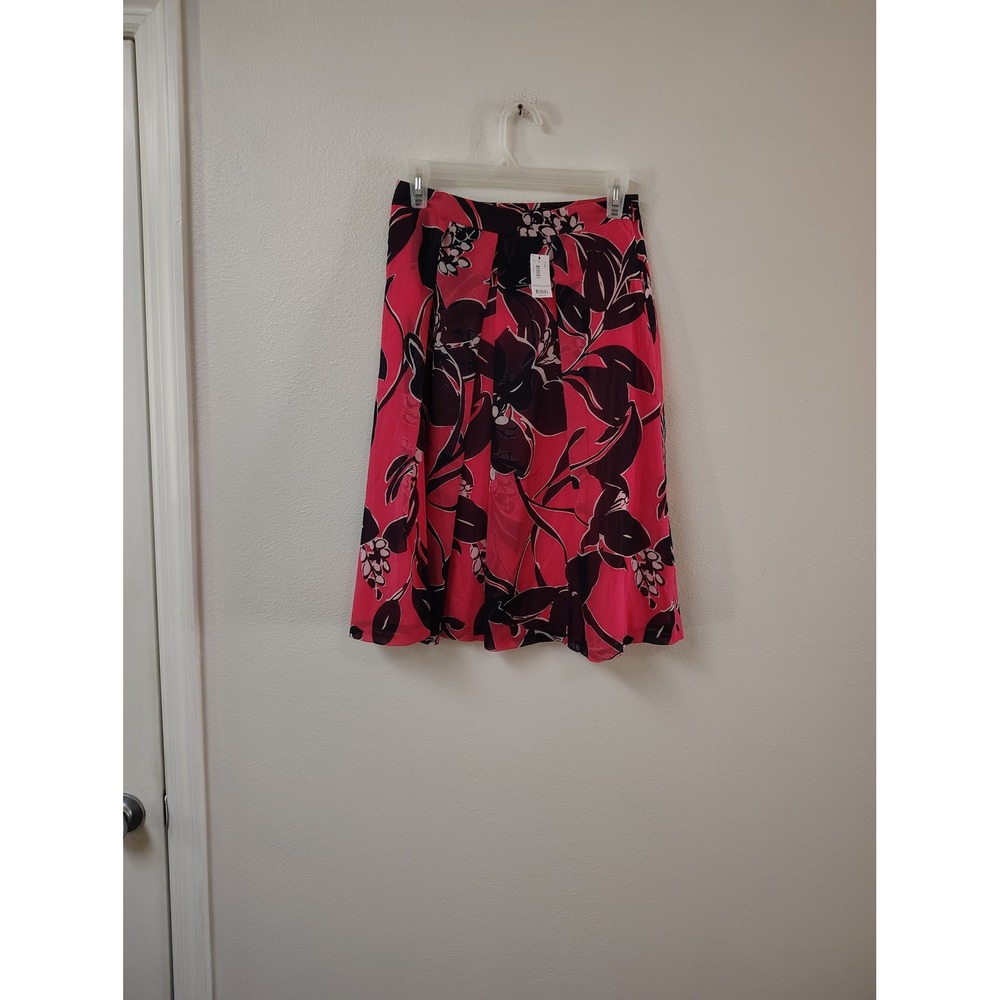 The Limited Pink Floral A-Line Skirt Bold Tropical Print Knee Length Size 0 NWT‎